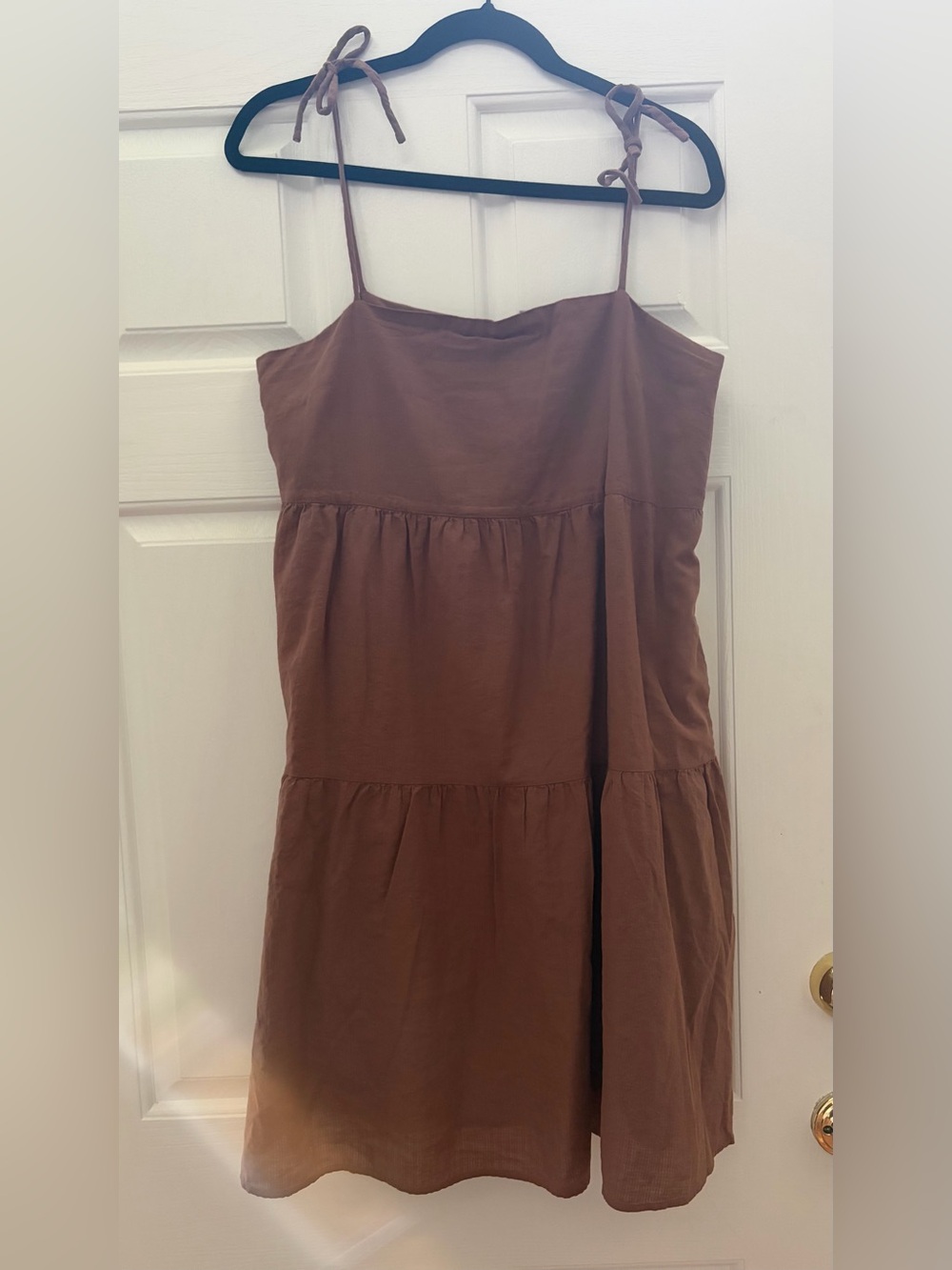 Everlane Gauze Mini Tiered Organic Cotton Brown Dress